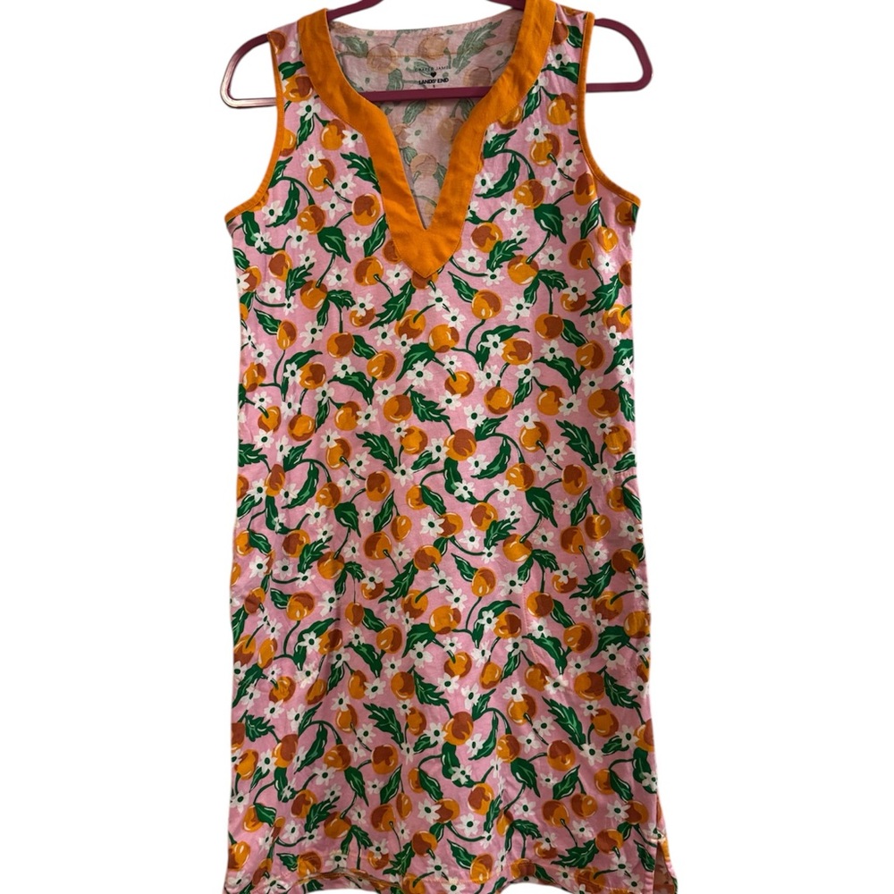 Draper James X Lands End Floral Sleeveless Dress with Orange Trim